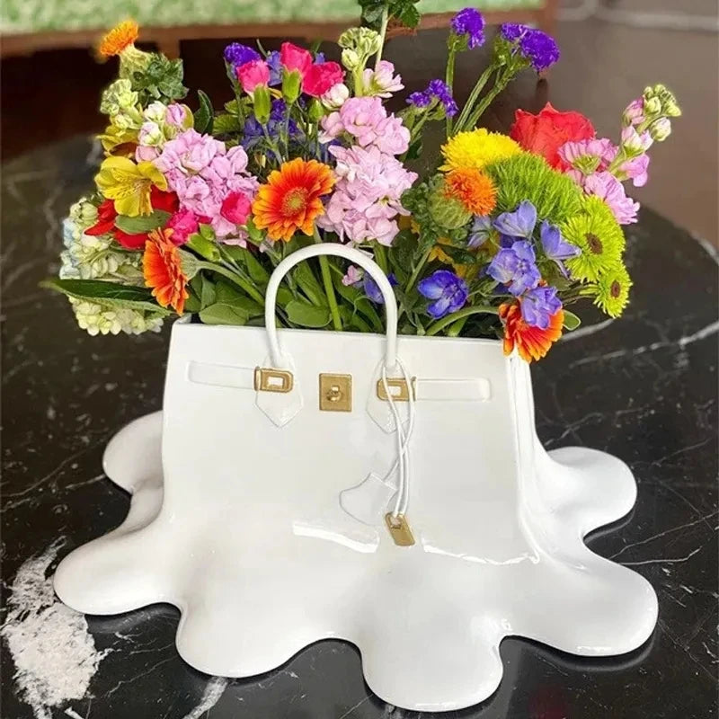 high quality rose Resin Flowers Vase Bag Home Decor aesthetic room decor Wedding desk Ornament Living Room Big Bag Vase Luxury