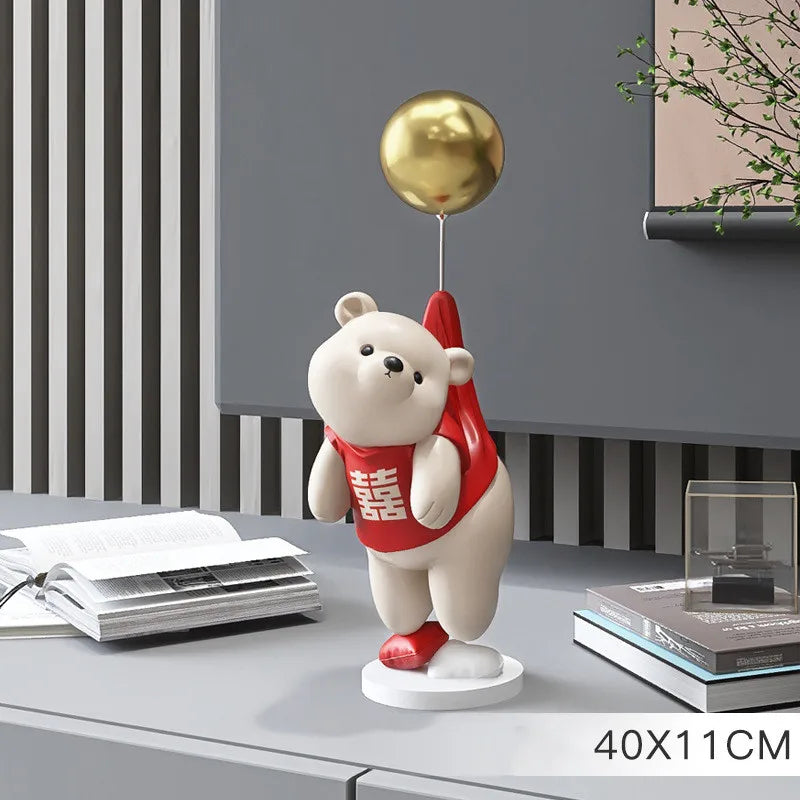 Creative Balloon Polar Bear Resin Ornaments, Home Decor Crafts, Office Desk Figurines, Bookcase Sculpture Craft