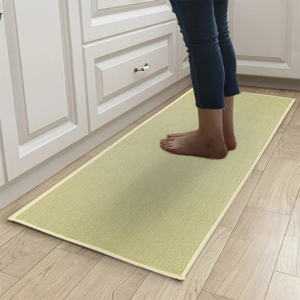 Tapis de sol de cuisine en lin tissé, antidérapant, lavé, fond en caoutchouc, sergé naturel, pour porte d'entrée, Long, résistant à l'huile, Durable