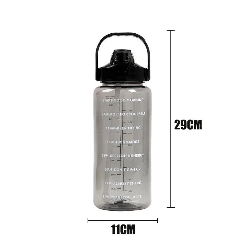 Botella de agua de plástico con pajita de 2 litros, botella de viaje portátil grande, taza deportiva para Fitness, taza grande y gruesa de alto valor, Universal para adultos