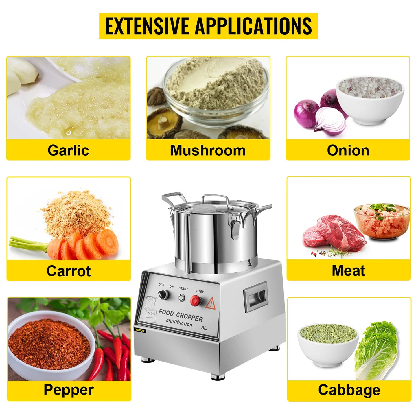 VEVOR 5L 10L 15L 20L Food Processor Stainless Steel Multifunction Vegetable Chopper Grinder Home Electric Meat Cutter Commercial