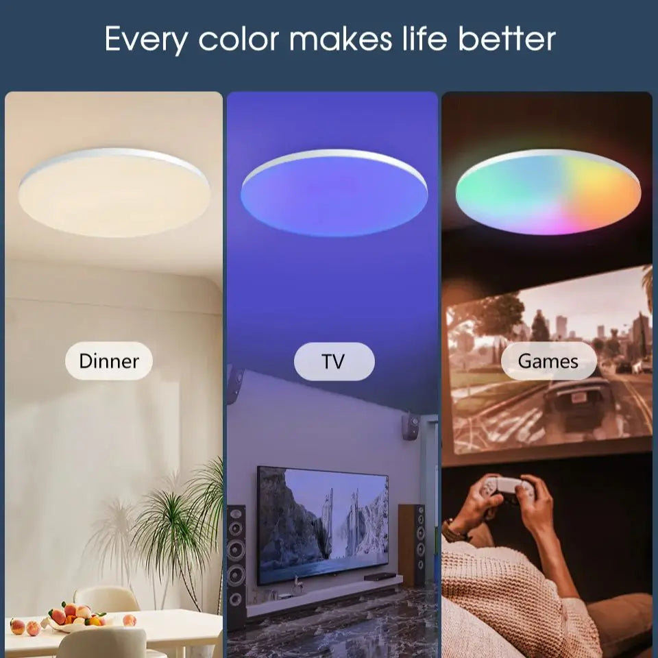 Lámpara de techo RGB inteligente moderna, luz LED de 220V, Control por aplicación remota, lámpara colgante de decoración para el hogar, dormitorio, sala de estar y cocina