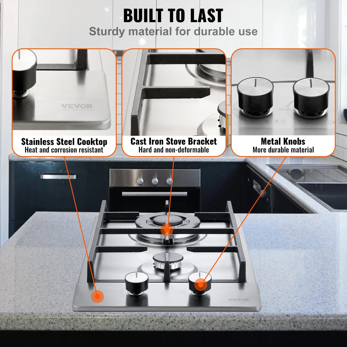 VEVOR – cuisinière à gaz à 2/5 brûleurs, allumage électronique à impulsion intégré, double usage, cuisinière à gaz liquéfié naturel, table de cuisson en acier inoxydable