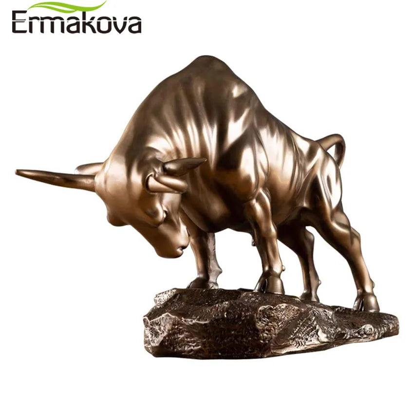 ERMAKOVA Cold Cast Bronze Bull Sculpture Statue Home Resin Animal Jewelry Home Bar Office Window Decoration Cafe