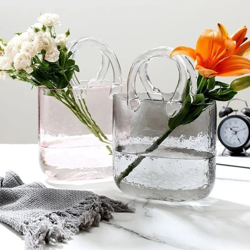 Jarrón de cristal transparente, bolso de mano con forma de pez, bolso de flores, florero, centro de mesa de escritorio para decoración de dormitorio, oficina y escuela