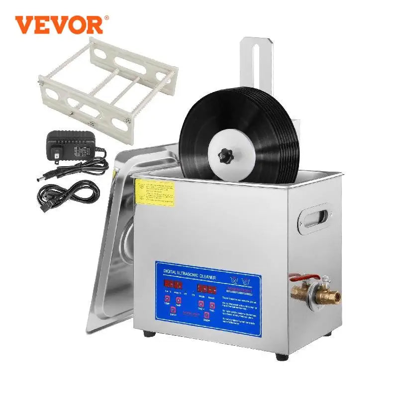 VEVOR 6L nettoyeur de disque vinyle à ultrasons lave-vaisselle 7-12 pouces Mini Machine à laver Portable en acier inoxydable avec support de séchage