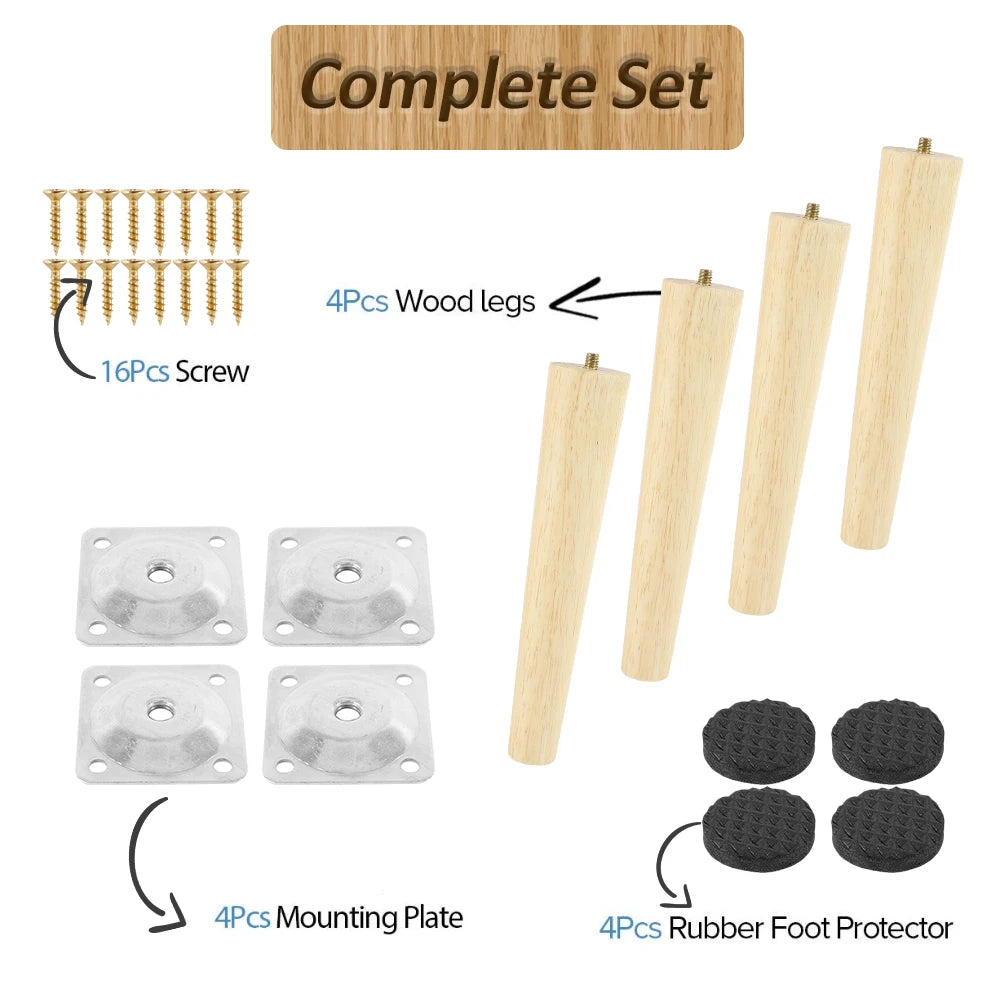 Pieds de meubles en bois massif, 4 pièces, pieds de Table obliques/droits, pieds de chaise antidérapants, pieds de remplacement inclinés