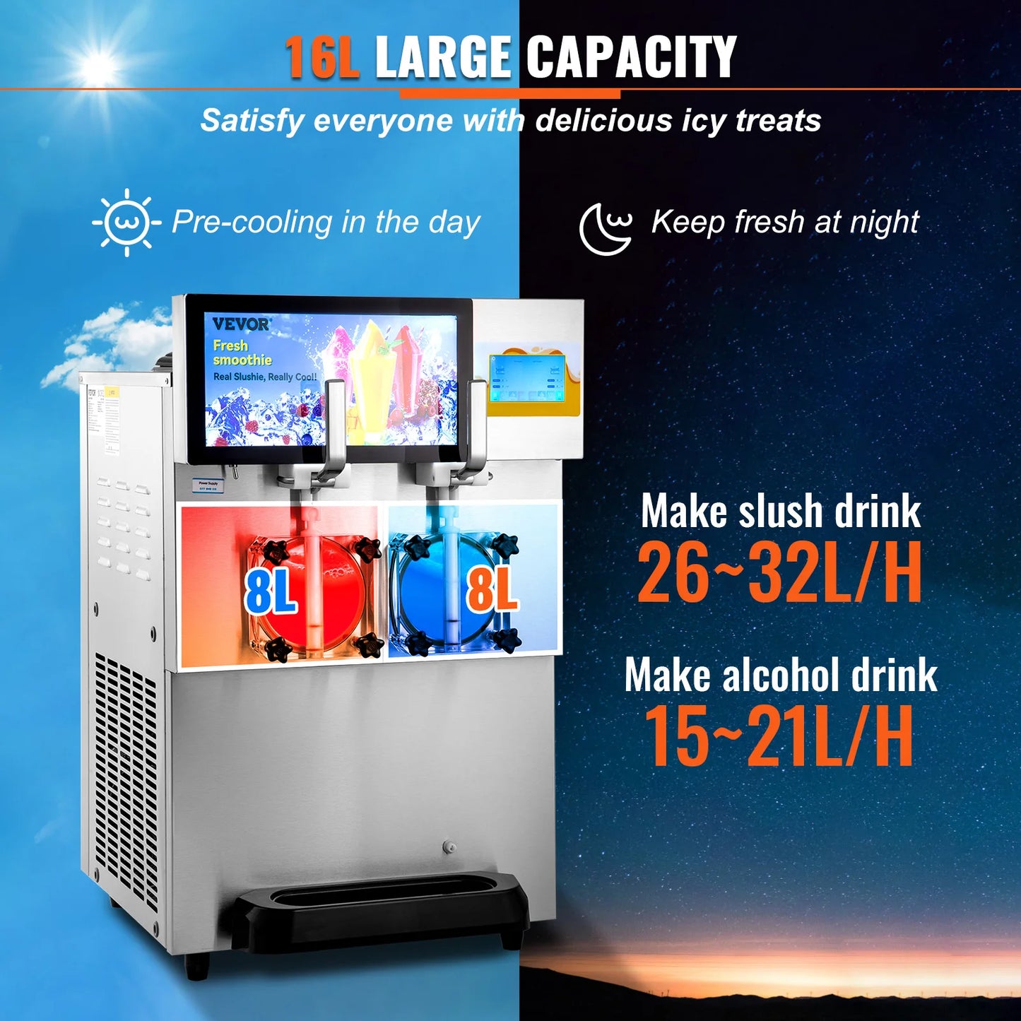 VEVOR 8L / 2.1 Gal Slushy Margarita Machine Double Bowl Smoothie Frozen Drink Dispensador de bebidas Slushie Maker para restaurantes