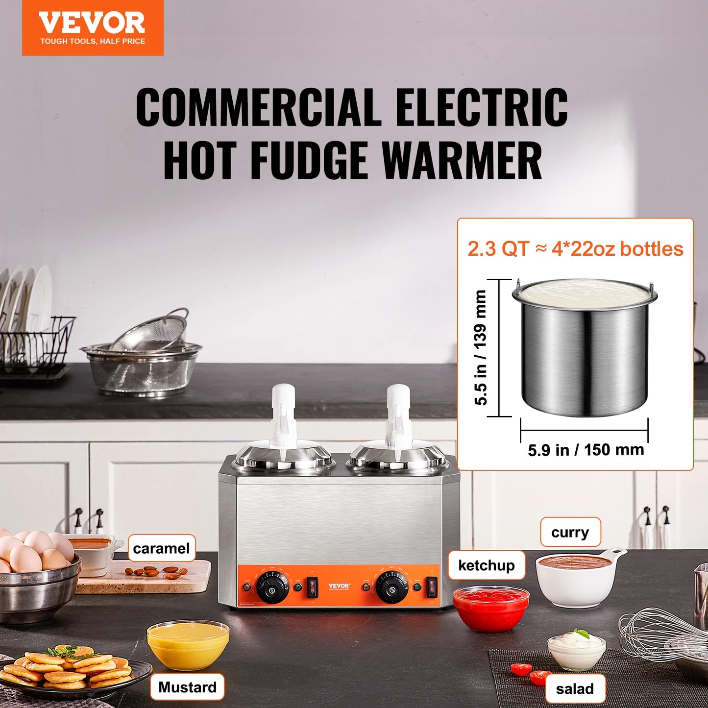 VEVOR – distributeur de fromage électrique avec pompes, 2.3x2 Qt, chauffe-Fudge commercial, distributeur à Double pompe en plastique