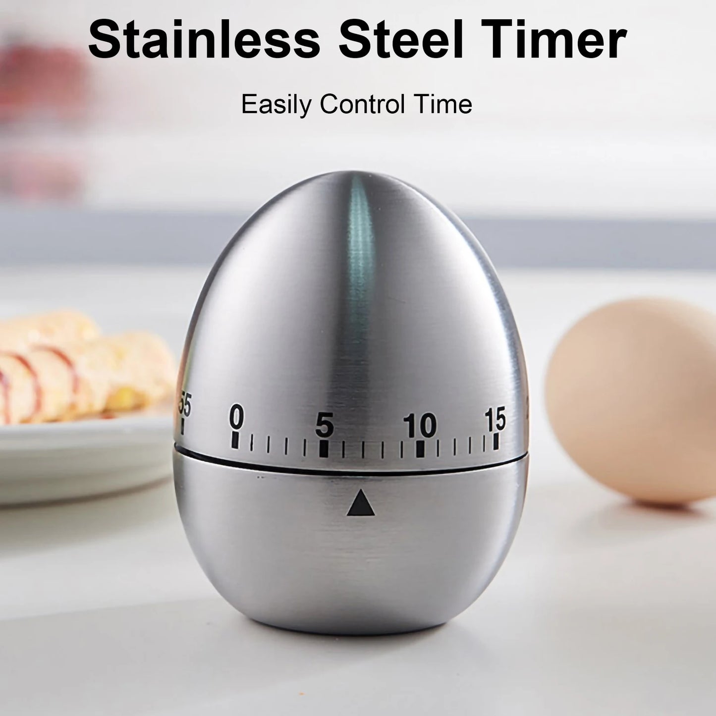 Herramientas de cocina, temporizador de cocina, huevo de acero inoxidable, 60 minutos, alarma mecánica, reloj de tiempo, conteo, bonito temporizador de huevos de cocina