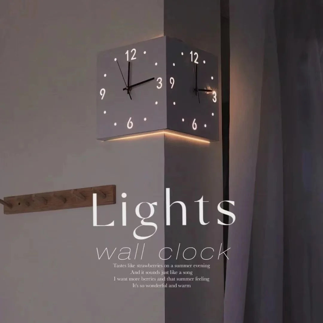 Reloj de pared de esquina con Sensor de luz creativo, reloj de pared lateral Simple cuadrado con escala de números arábigos, reloj de pared silencioso analógico