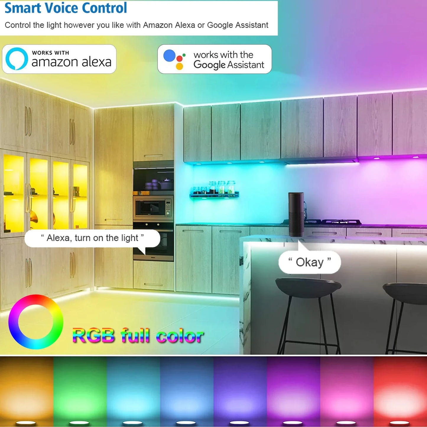 Aluminio Wifi tuya Control RGB iluminación LED inferior para vitrina atenuación cocina muebles para encimera Kit de iluminación para Alexa Google Home