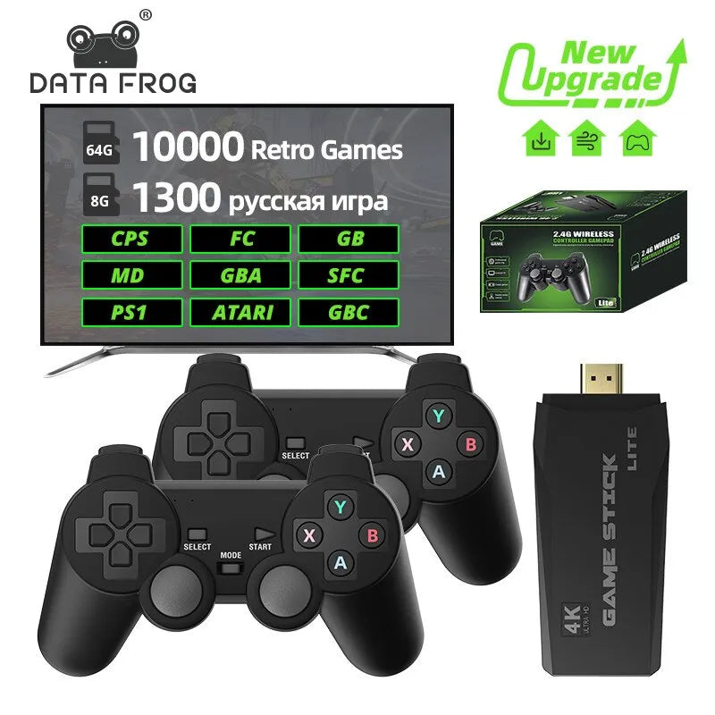 Consola de videojuegos Retro DATA FROG, consola inalámbrica de 2,4G, Stick 4k, 10000 juegos, consola de juegos portátil Dendy para TV