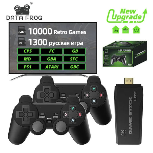 DATA FROG – Console de jeu vidéo rétro sans fil 2.4 ghz, bâton de jeu 4k, 10000 jeux, Console de jeu Portable Dendy pour TV