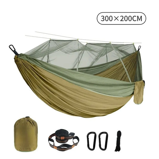 Hamaca con mosquitera doble de 300x200CM de talla grande para exteriores, hamaca antimosquitos, paraguas de tela de nailon antivuelco para acampar