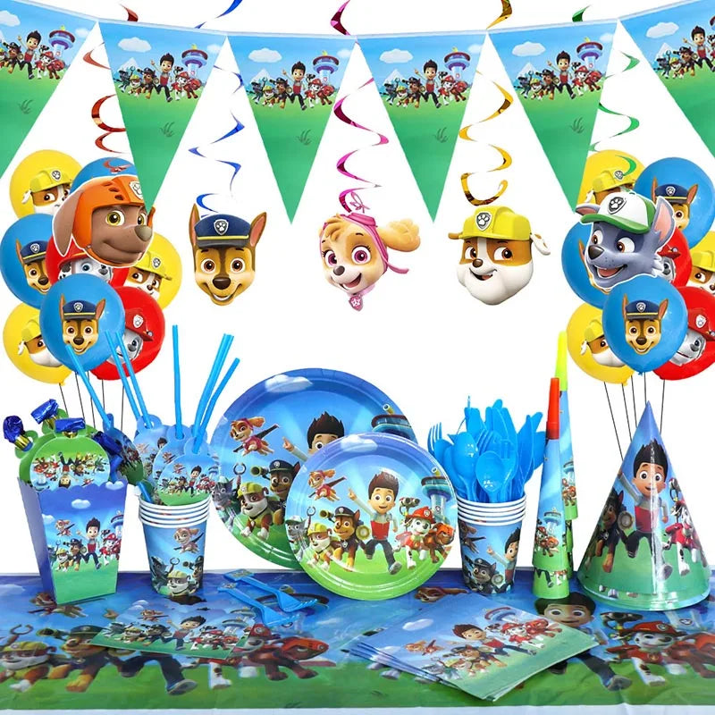 PAW Patrol – décoration de fête d'anniversaire, nouvelle Version, ensemble de ballons, vaisselle jetable, fournitures d'événements pour enfants, bannière, montre cadeau d'arrière-plan