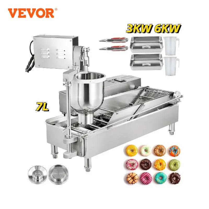 VEVOR – Machine commerciale automatique de fabrication de beignets, trémie de 7l, en acier inoxydable, 3 tailles, moules, friteuse, appareils de cuisine