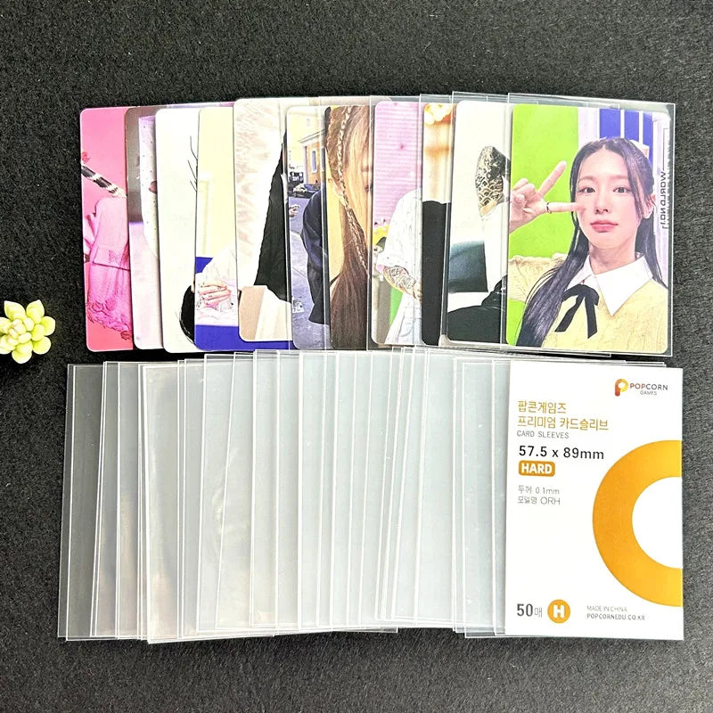 Fundas para tarjetas de Corea, 50 Uds., transparentes, sin ácido, CPP, duro, protector holográfico para sesión fotográfica, carpeta de álbum, tarjeta de palomitas de maíz para fotos