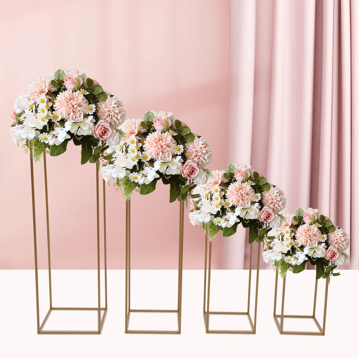 4Pcs Metal Geometric Column Flower Rack 15.74/23.62/31.49/39.37inch Tall Gold Wedding Flower Stand for Wedding Party Decor