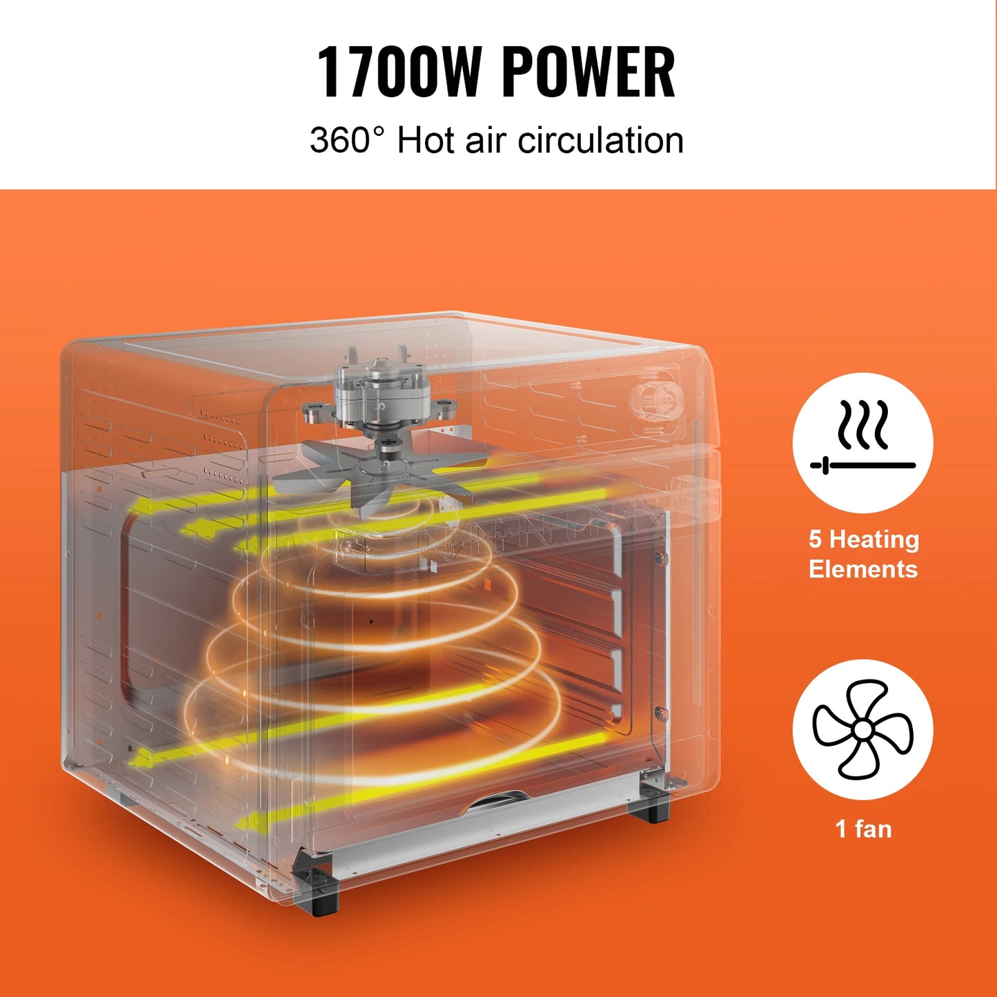 VEVOR-freidora de aire, horno tostador de 25L, horno de convección de 1700W, hornos tostadores de acero inoxidable, combinación de encimera con parrilla para Cocina