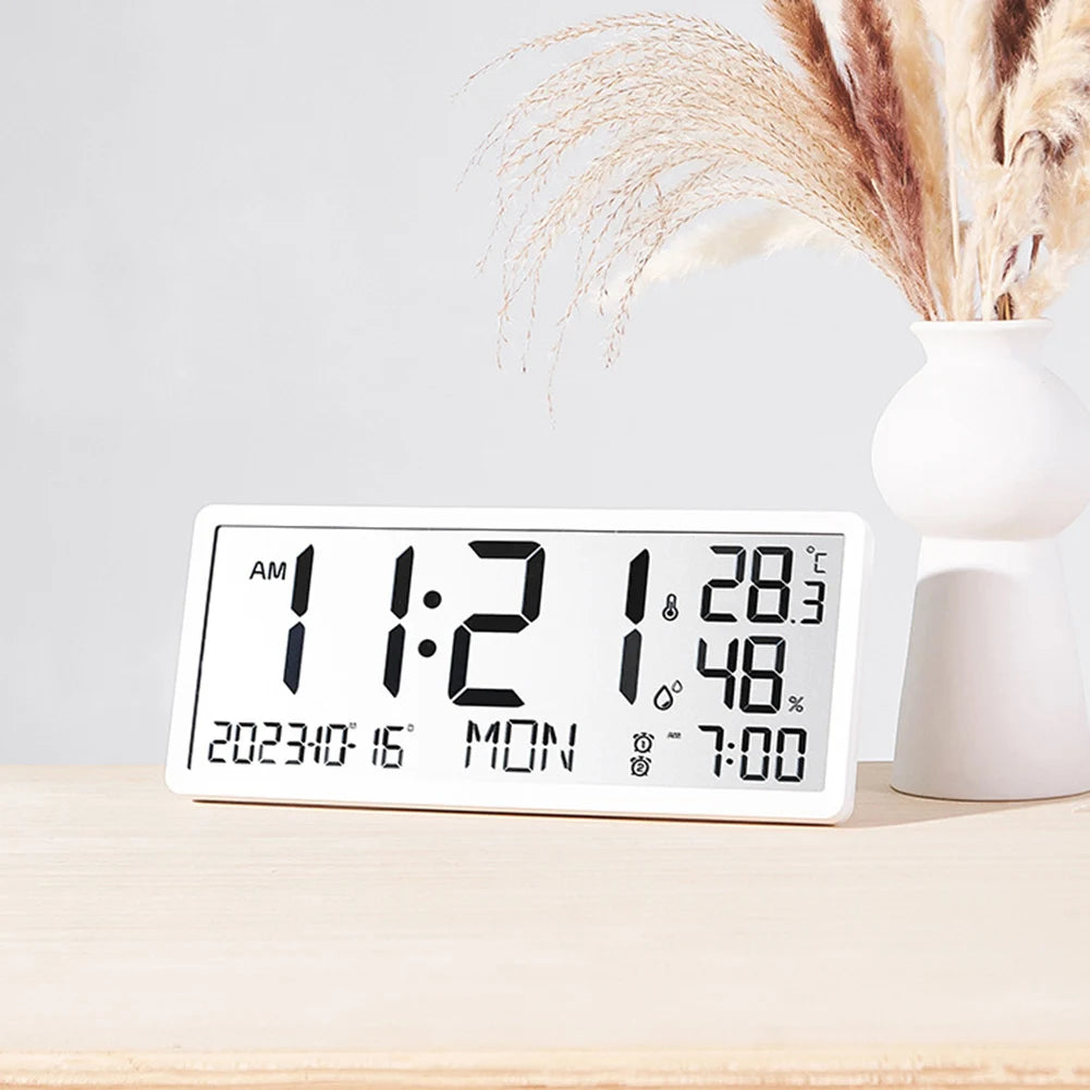 LED Alarm Clocks Large Digital Real-time Temperature Humidity Clocks Sitting And Hanging Dual Use Stylish Electronic Table Clock