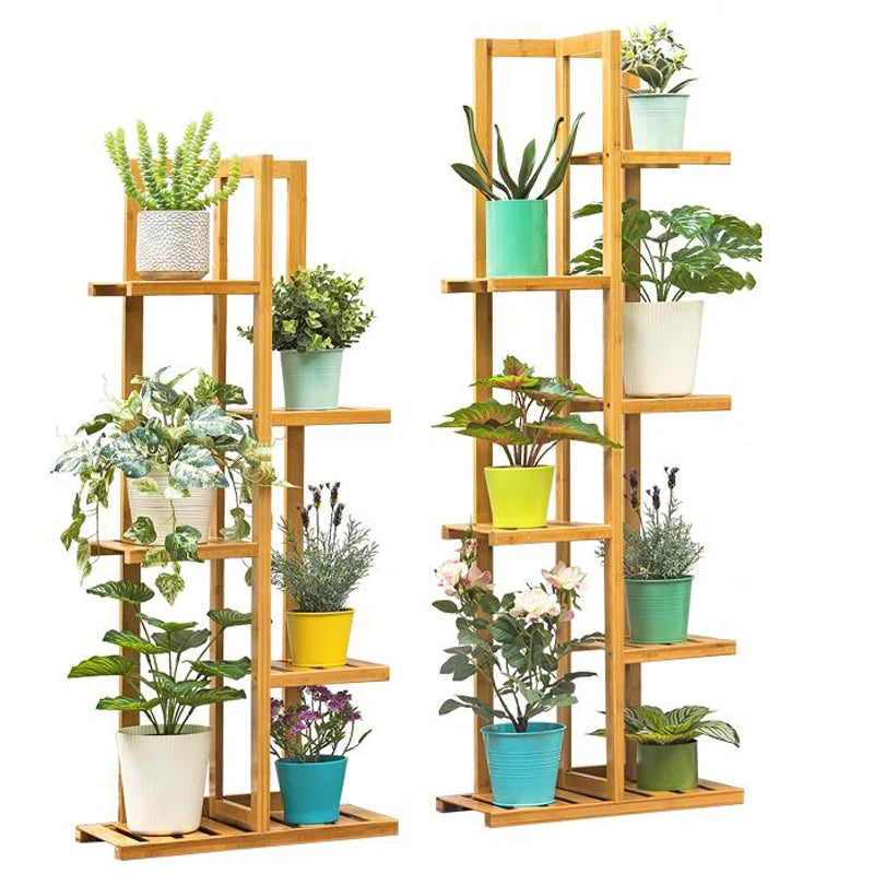 Estante de bambú de 5 / 6 niveles para plantas, soporte para macetas múltiples, estante para interior y exterior, estantería de exhibición para Patio