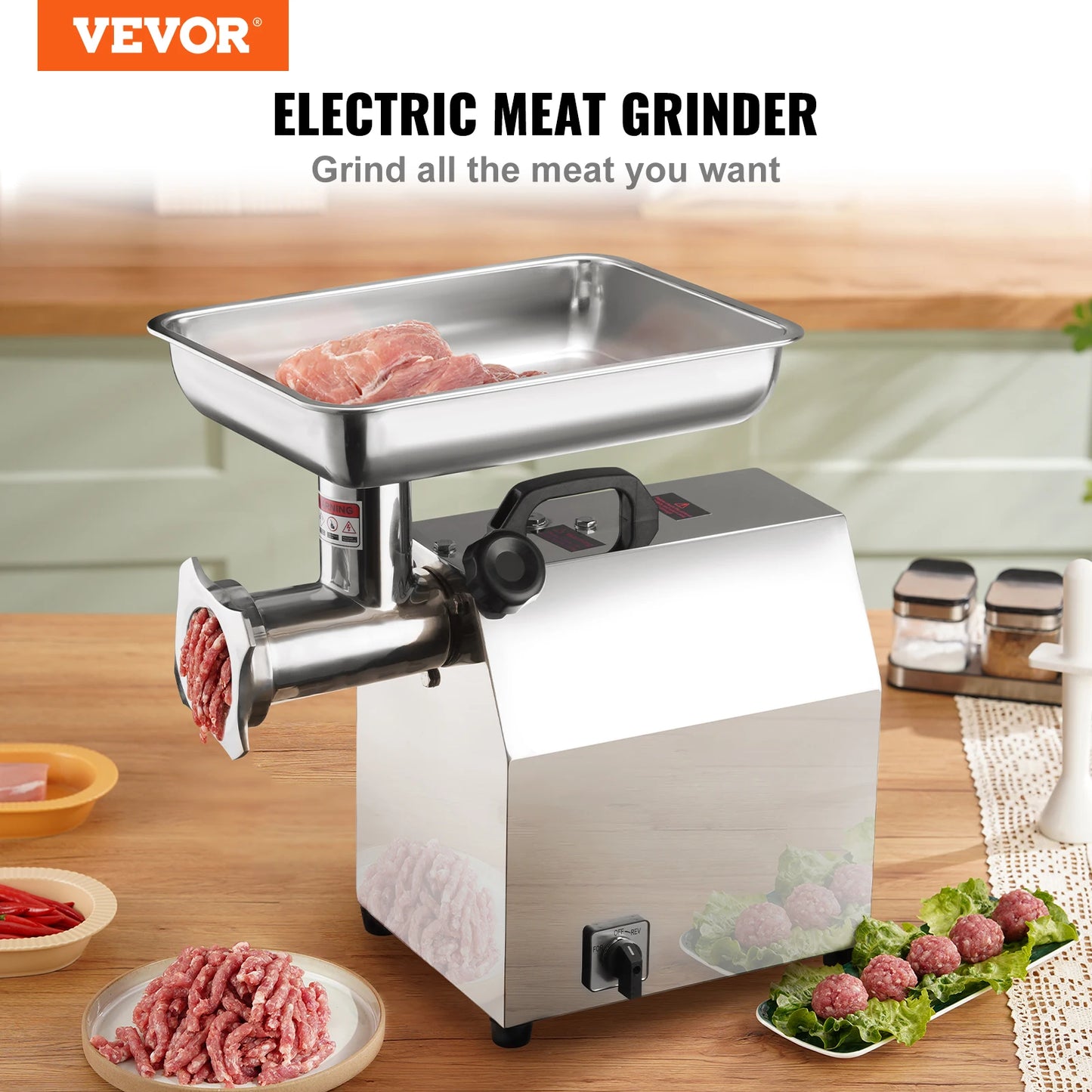 VEVOR hachoir à viande électrique robot culinaire fabricant de saucisses remplisseur hachoir farce en acier inoxydable avec 2 lames pour la cuisine à domicile