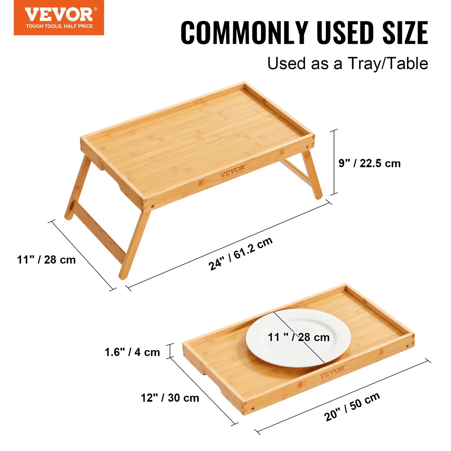 VEVOR Bamboo Breakfast Tray with Folding Legs for Sofa Bed Eating Snacking & Working Bed Tray Adjustable Serving Laptop Desk