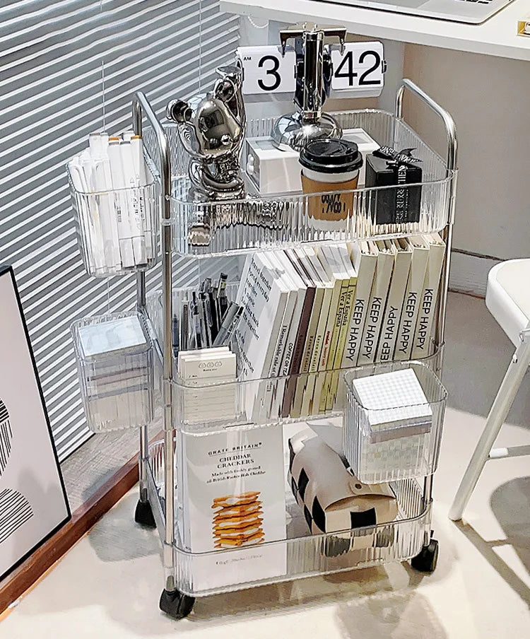 Transparent Storage Rack Trolley Cosmetics Kitchen Bathroom Bedroom Multi Storey Snacks Storage Rack with Wheels Organizer Home