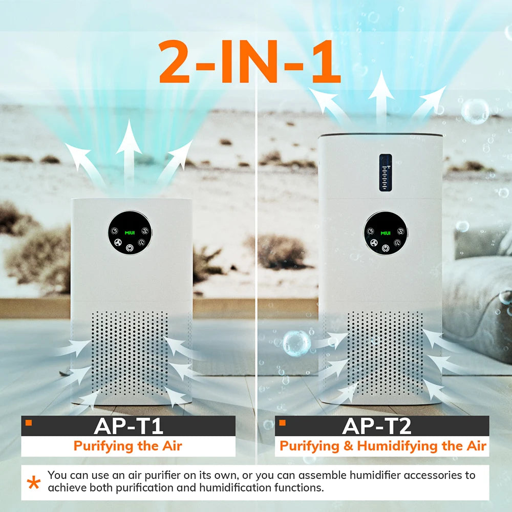 MIUI 2-in-1 Air Purifier with Humidifier Combo for Home Allergies and Pets Hair, Smokers in Bedroom, H13 True HEPA Filter