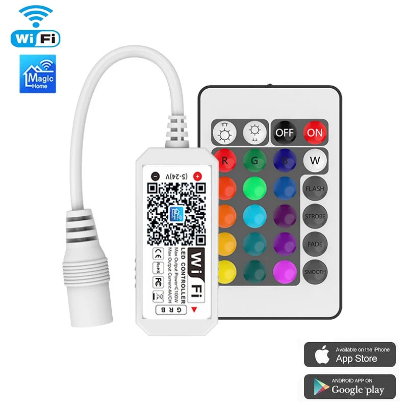 DC12V Wifi Magic Home APP + télécommande 24 touches RGB LED variateur de lumière sous-meuble, Kit de meubles de comptoir de cuisine pour Alexa Google