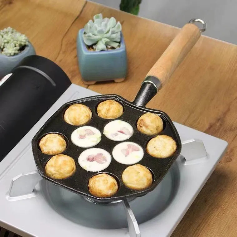 Cuisson Takoyaki Pan 14 trous cadeau crêpe Silicone brosse avec fourchettes maison cuisine professionnelle Induction en fonte cuisinière à gaz