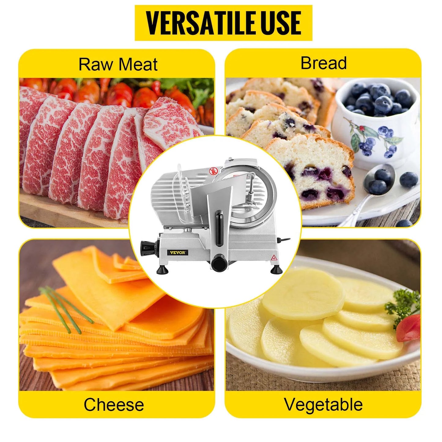 VEVOR, cortadora eléctrica de alimentos con cuchilla de 8 pulgadas, máquina cortadora de carne para el hogar, cortador comercial de carne, queso, carne, cordero, pavo