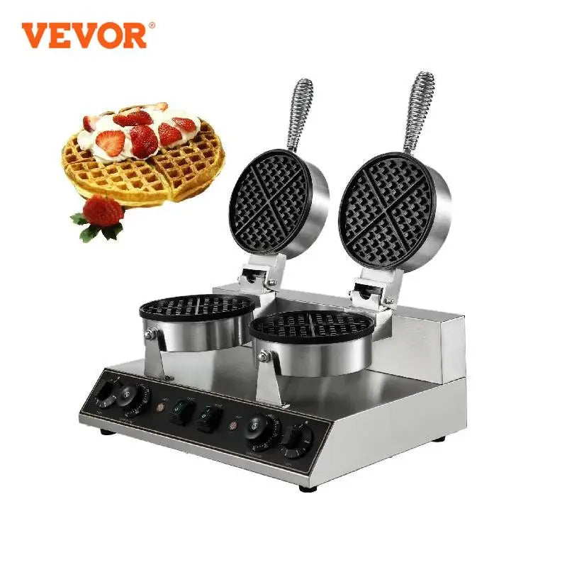 VEVOR-máquina para hacer gofres eléctrica de un solo/doble cabezal, placa antiadherente de 180mm, máquina para hornear pasteles, gofres redondos, aparato de cocina