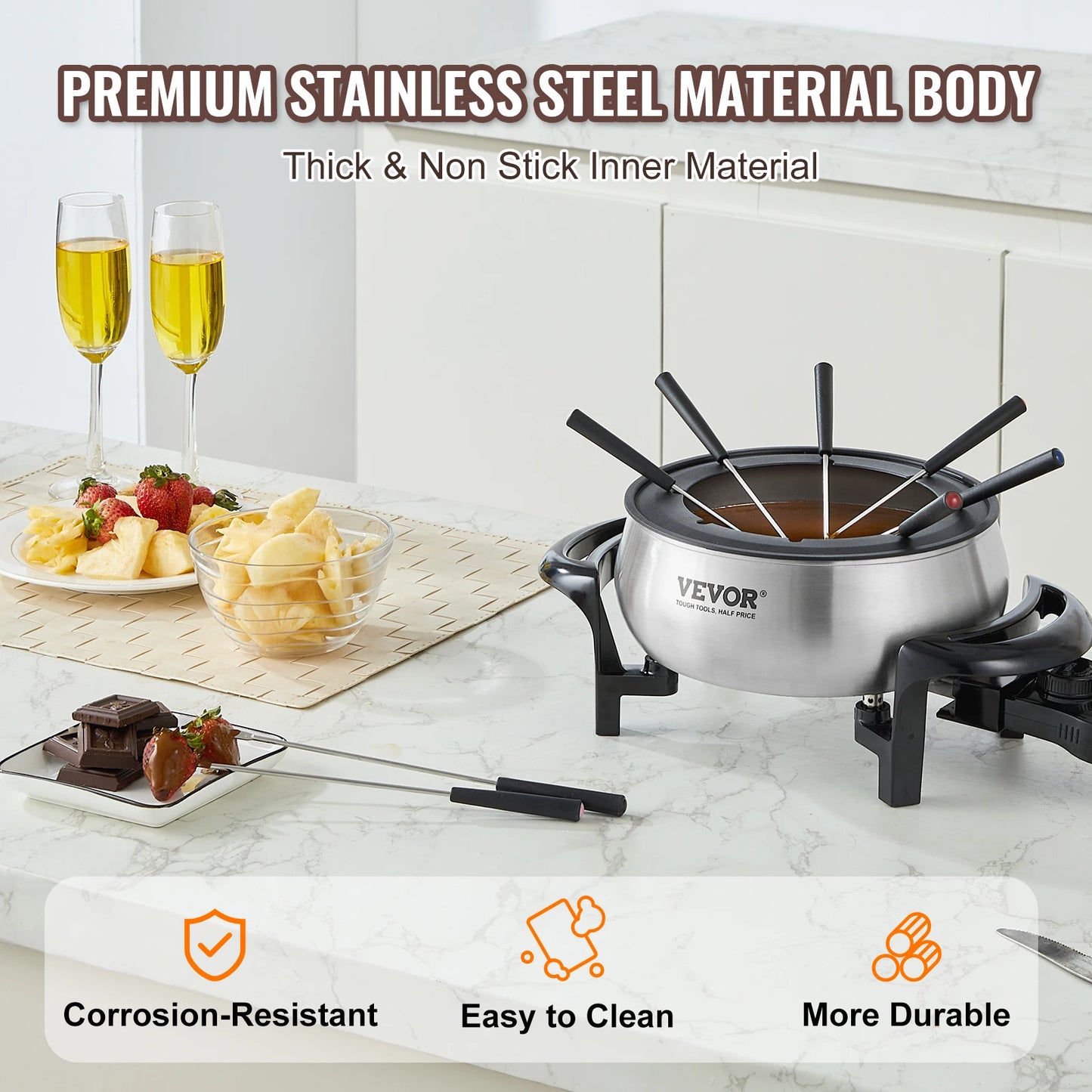 VEVOR 3Qt Electric Chocolate cascade Melting Pot Fondue Pot Set Cheese Melting Warmer Home Appliance for kitchen