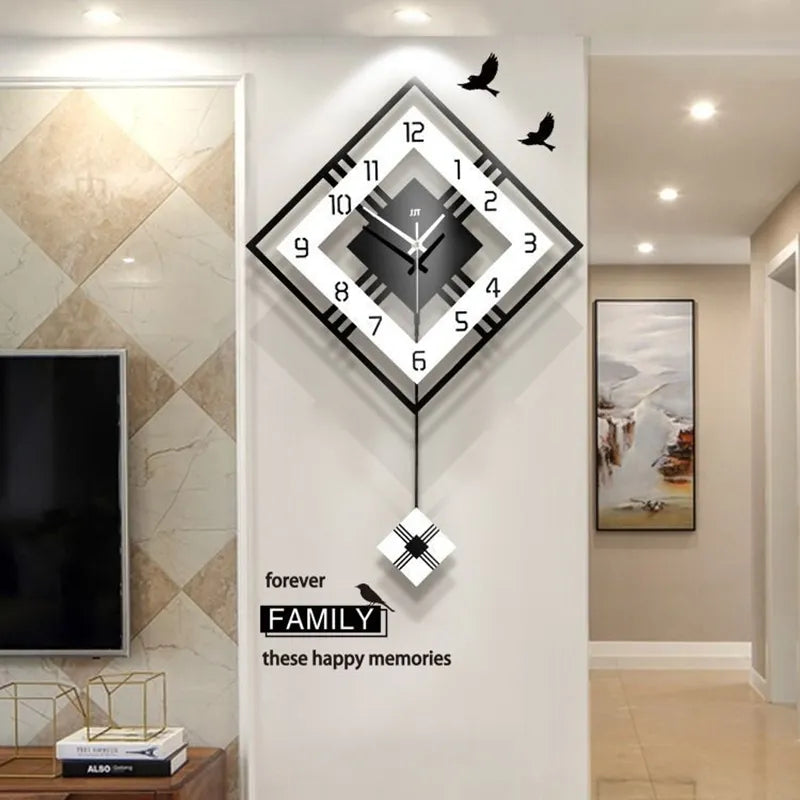 Reloj de pared oscilante minimalista 3D para sala de estar, decoración cuadrada nórdica para el hogar, reloj colgante, decoración de pared, relojes ligeros de lujo