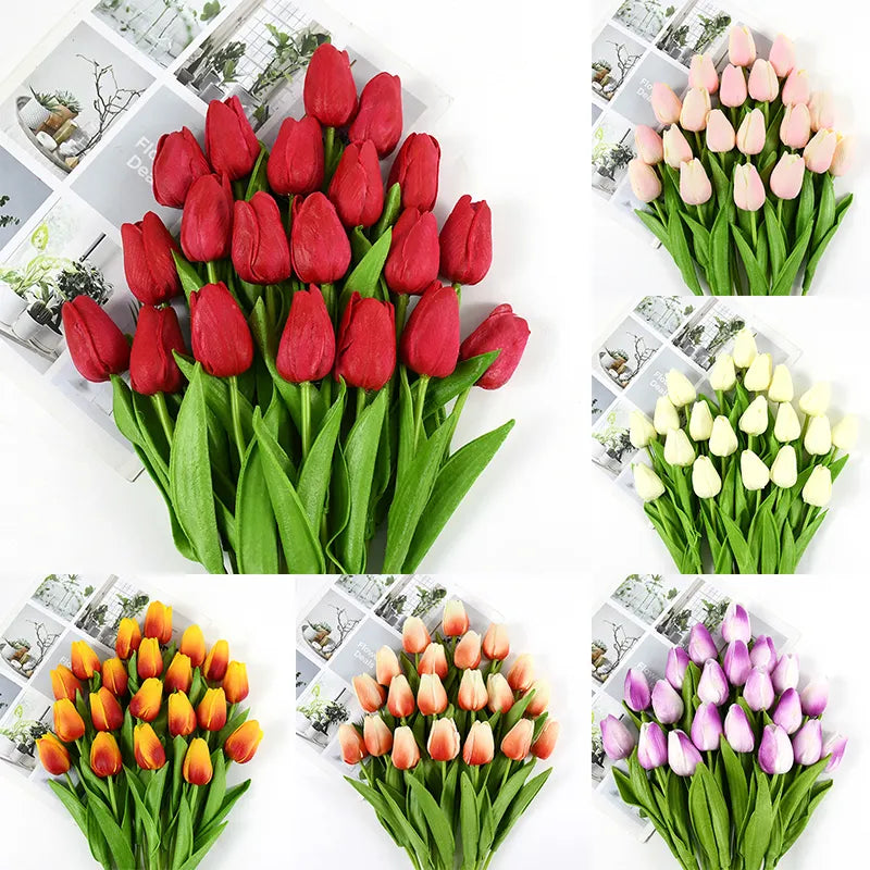 Bouquet de tulipes artificielles 35 cm, 10/5 pièces, fausses fleurs en mousse PE pour décor de cérémonie de mariage, décor de Bouquet de jardin de maison