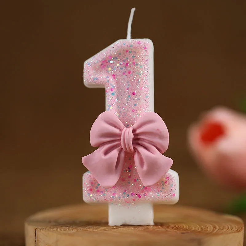 Bougies de décoration de gâteau avec chiffres 3D roses, jolies bougies numériques avec nœud rose, décoration de gâteau pour fête d'anniversaire, fête commémorative