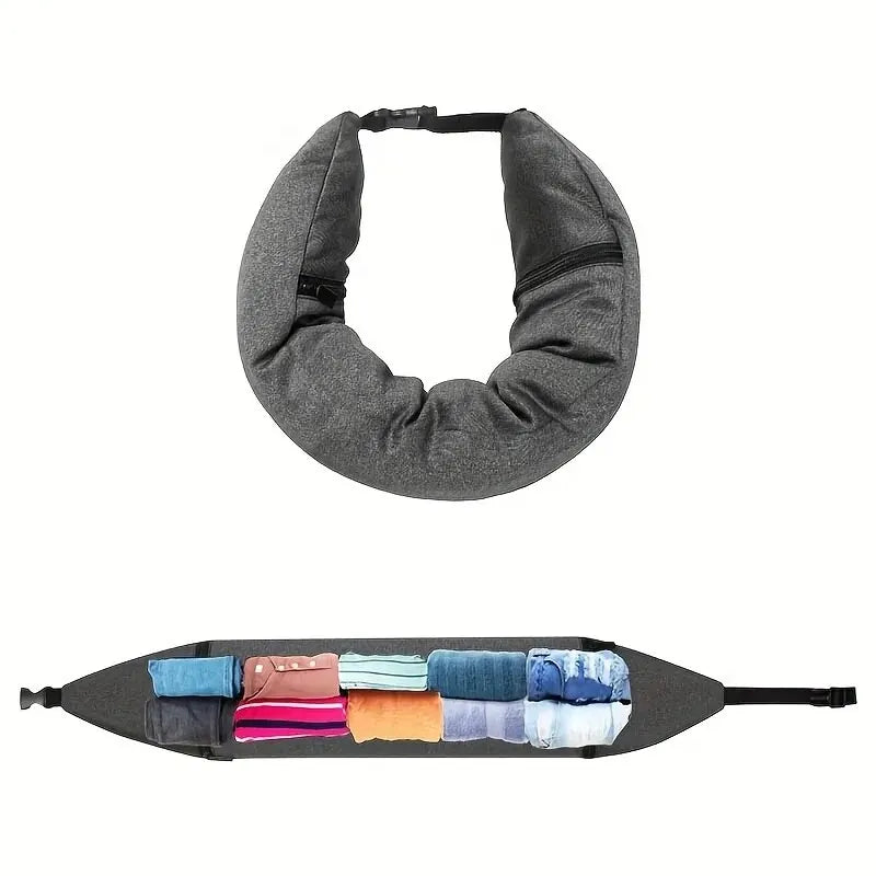 1 almohada de viaje para el cuello con ropa, almohada de viaje para el cuello 3 en 1 para evitar cargos adicionales por equipaje, elementos esenciales de viaje