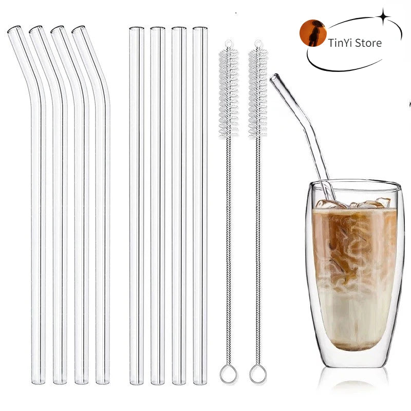 Pailles en verre à haute teneur en borosilicate Paille à boire réutilisable écologique pour smoothies Cocktails Accessoires de bar Pailles avec brosses