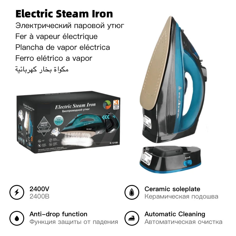 Wireless Steam Iron Handheld 5-speed Adjustable Ironing Machine Portable Ceramic Bottom Plate 2400W European Standard