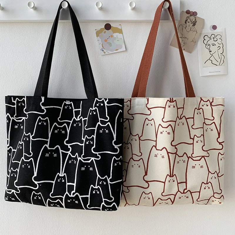 Bolsos de lona para mujer, bolso de mano con diseño de gato bonito, bolso de diseño con cremallera, hombro pequeño de dibujos animados de estilo japonés