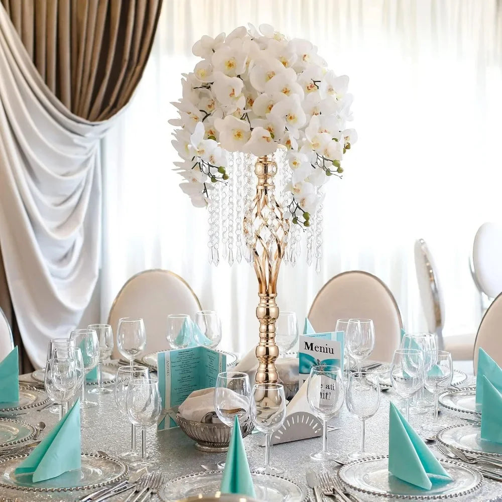 10 Uds. Centros de mesa de boda de cristal dorado de 21,7 pulgadas para mesas con soporte de araña de Metal decoraciones para el hogar florero de decoración