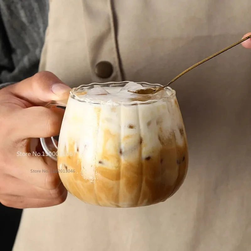 Tasse en verre à rayures, grande tasse créative pour jus de lait, eau, café avec poignée, transparente, pour Dessert, flocons d'avoine, petit déjeuner