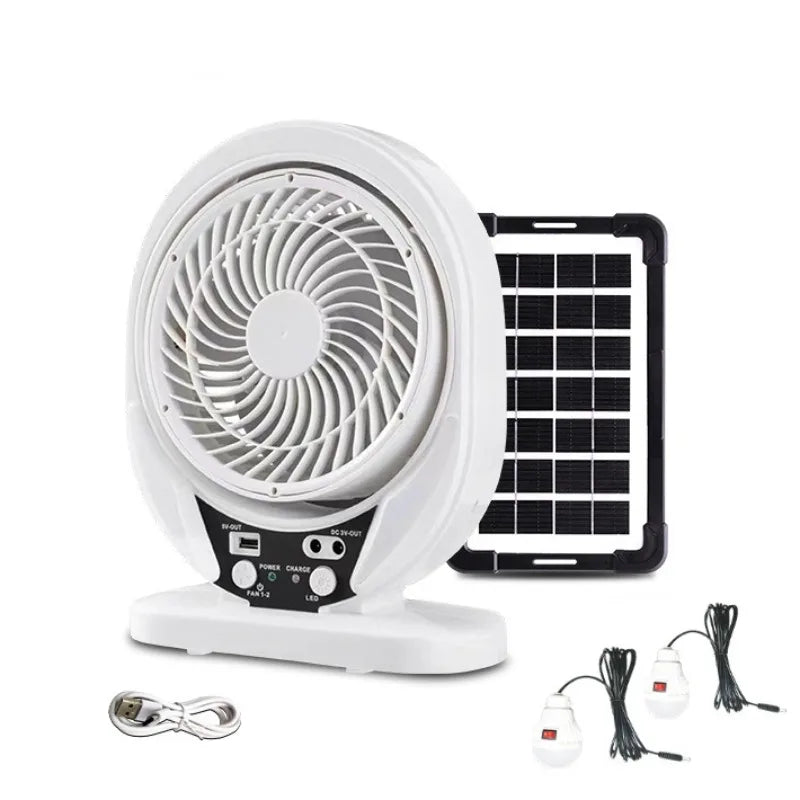 Ventilateur électrique énergie solaire AC/DC 8 pouces ventilateur de table rechargeable extérieur avec LED ports USB bureau à domicile ventilateur d'air de refroidissement bureau domestique