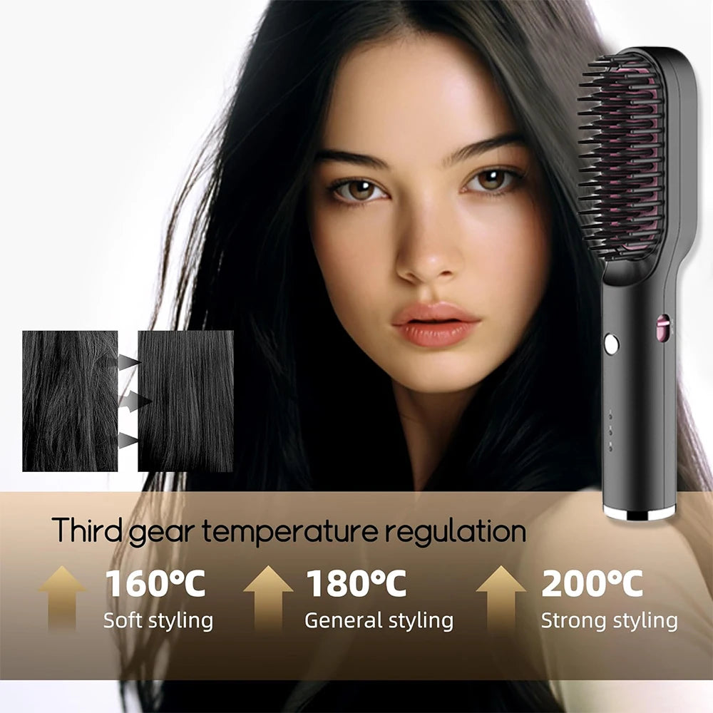 Wireless Hair Straightener Brush Portable Electric Hair Brush Fast Heating Comb Negative Ion Hot Straightener Comb USB Charge