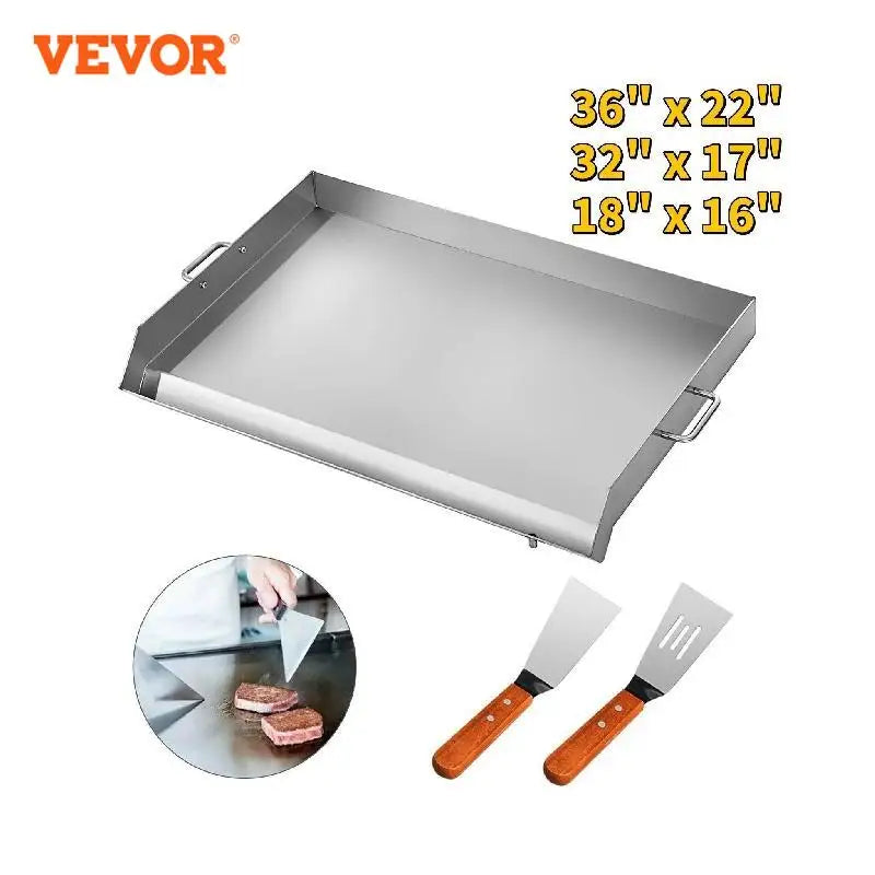 VEVOR Stainless Steel Griddle Flat Top Grill Frying Pan with Handles for Outdoor Camping BBQ Grilling Cooking Pancakes Bacon Egg