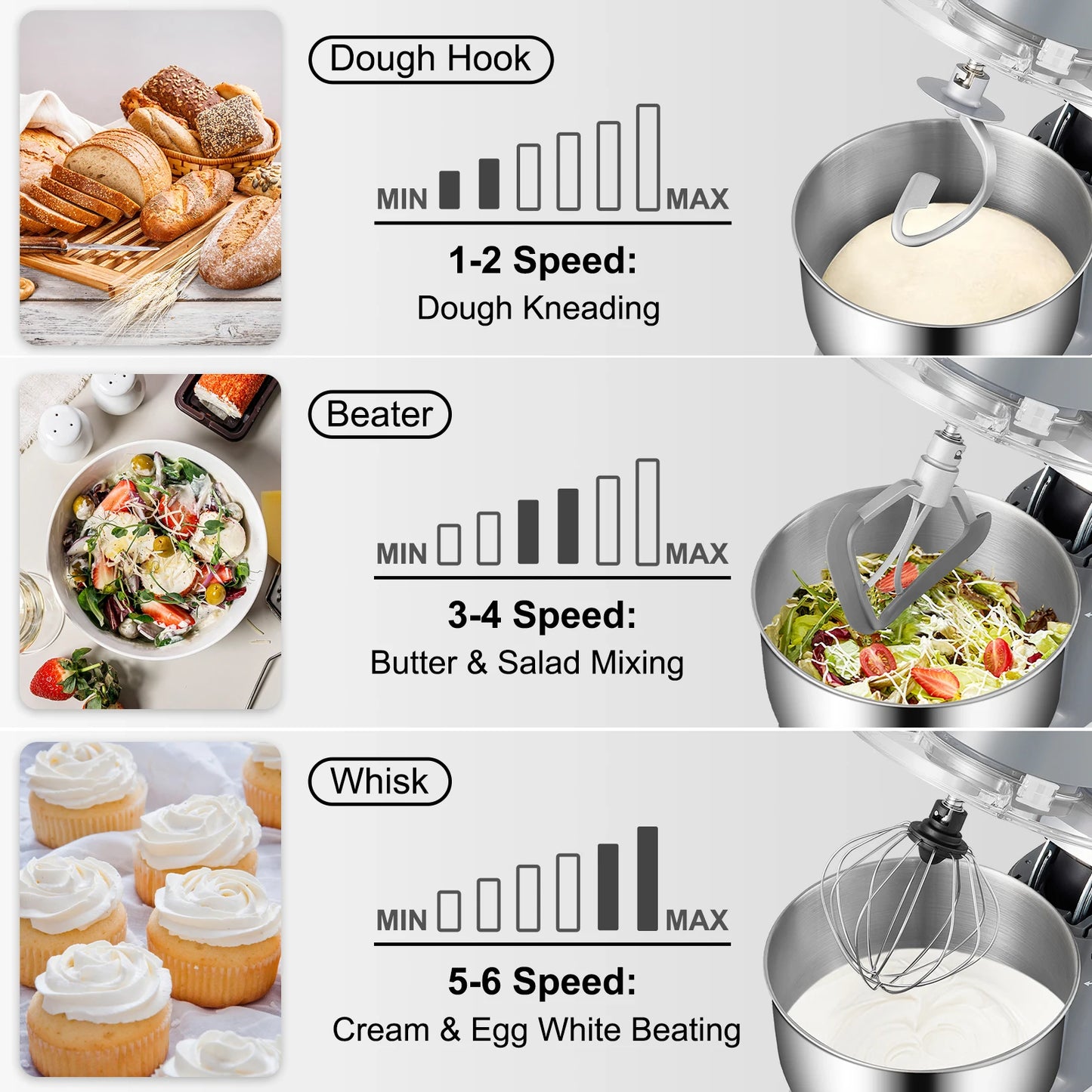 VEVOR 5.5/7L mélangeur électrique sur socle avec 6 vitesses écran LCD synchronisation mélangeur alimentaire crème oeuf fouet fouet pâte pétrin avec bol en acier