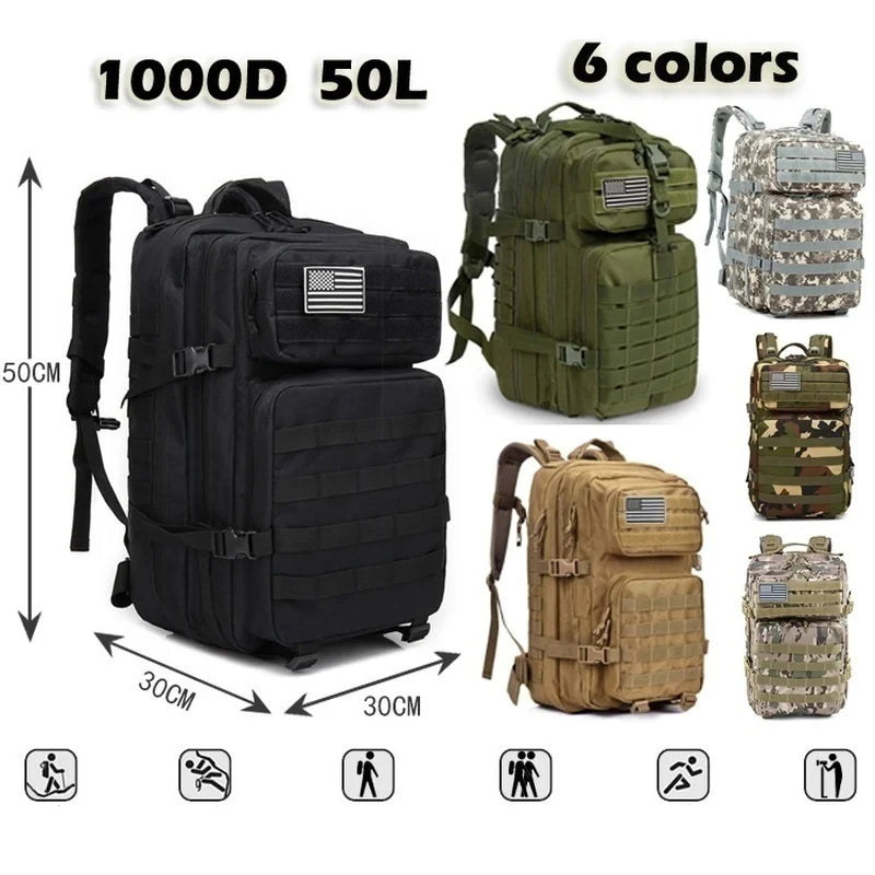 Mochila impermeable de nailon 30L/50L 1000D para senderismo, pesca y caza, mochilas militares para exteriores, deportes tácticos, Camping y senderismo