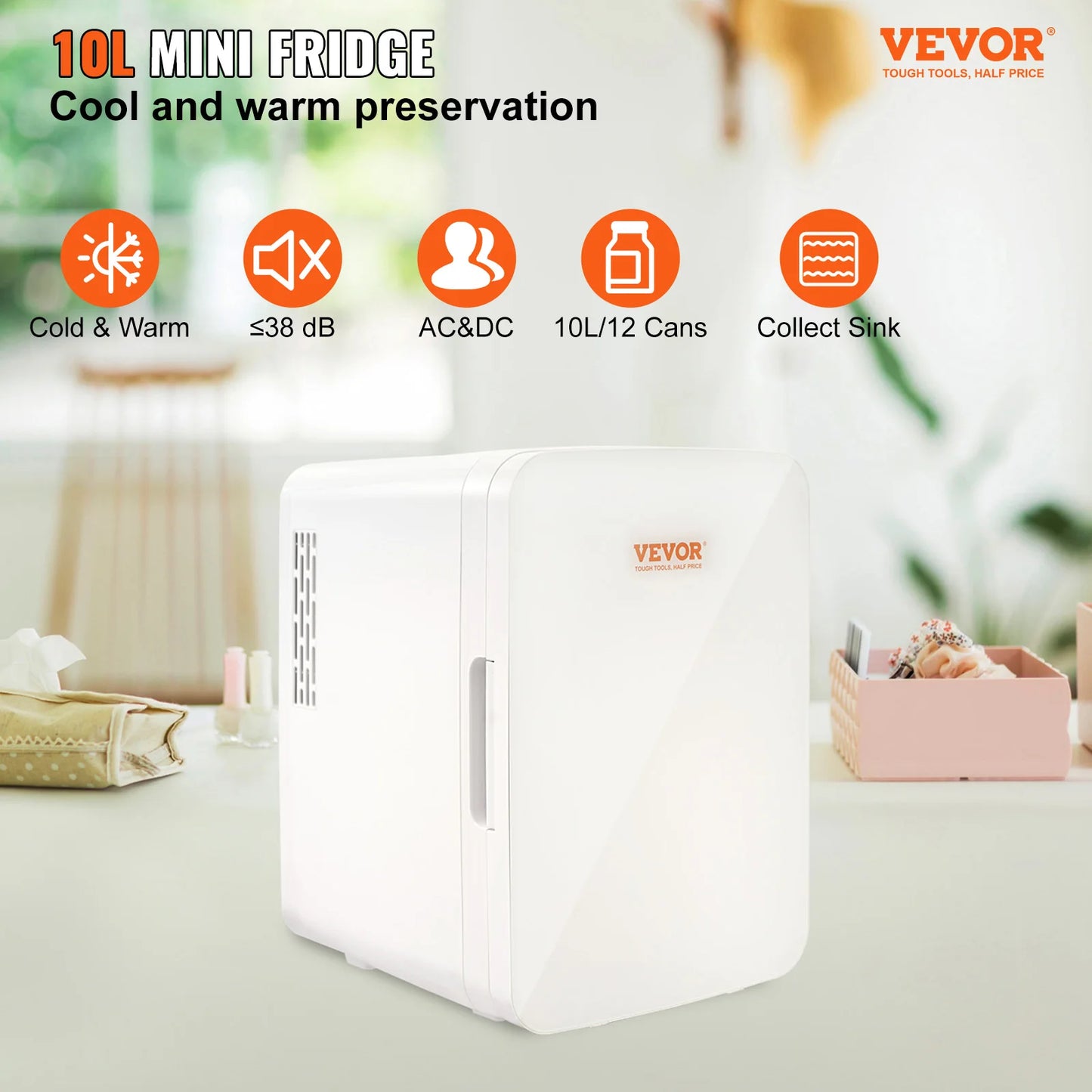 VEVOR-refrigerador portátil de 10L para coche, Mini refrigerador portátil para el cuidado de la piel, congelador, caja de almacenamiento de alimentos y bebidas, contenedor para uso en casa, coche y Bar